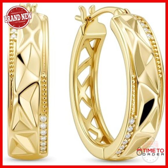 14K Gold Geometric Hoop Earrings 20mm Chunky Hypoallergenic Huggie